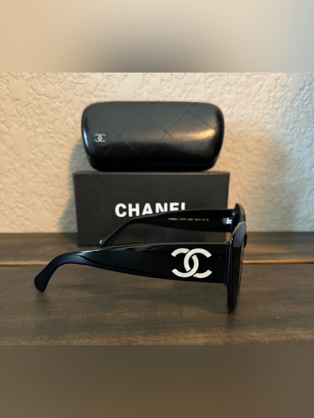 CHANEL Black Sunglasses with White CC Logo